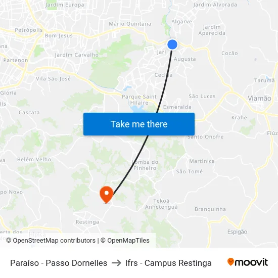 Paraíso - Passo Dornelles to Ifrs - Campus Restinga map