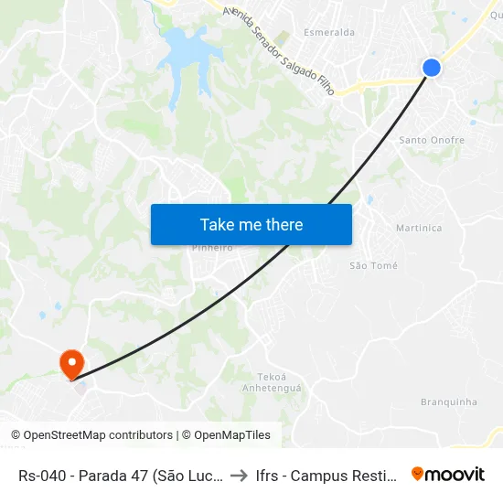 Rs-040 - Parada 47 (São Lucas) to Ifrs - Campus Restinga map