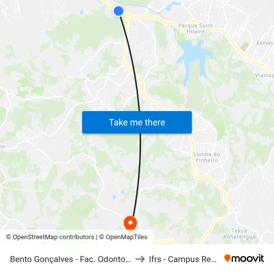 Bento Gonçalves - Fac. Odontologia Bc to Ifrs - Campus Restinga map