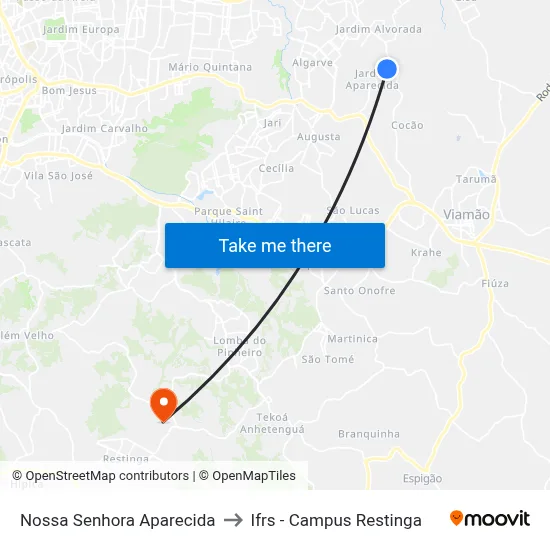 Nossa Senhora Aparecida to Ifrs - Campus Restinga map