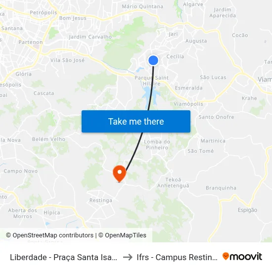 Liberdade - Praça Santa Isabel to Ifrs - Campus Restinga map