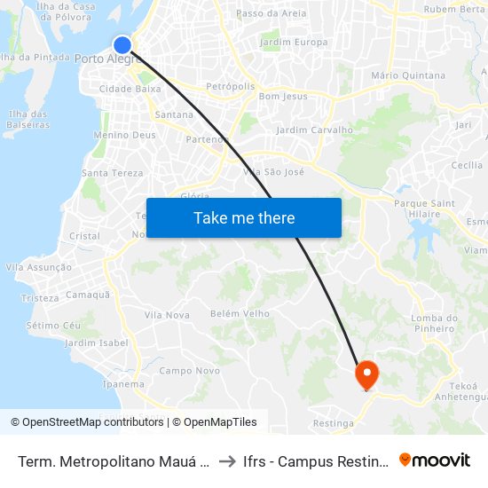 Term. Metropolitano Mauá [F] to Ifrs - Campus Restinga map