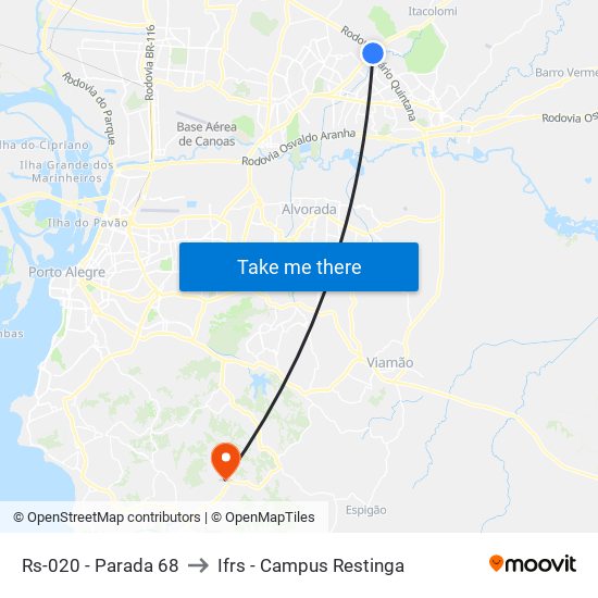 Rs-020 - Parada 68 to Ifrs - Campus Restinga map