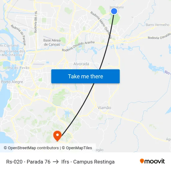 Rs-020 - Parada 76 to Ifrs - Campus Restinga map