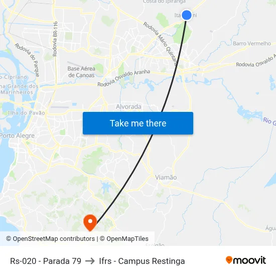 Rs-020 - Parada 79 to Ifrs - Campus Restinga map