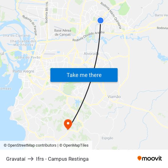 Gravataí to Ifrs - Campus Restinga map