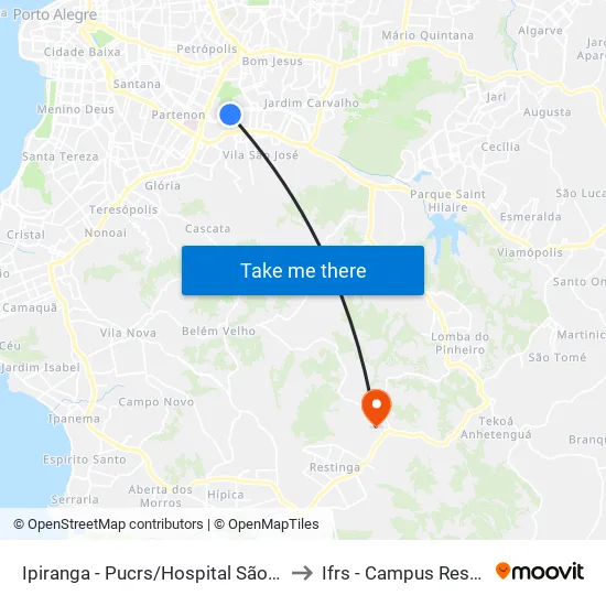 Ipiranga - Pucrs/Hospital São Lucas to Ifrs - Campus Restinga map