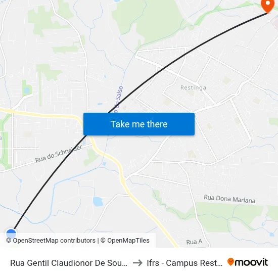 Rua Gentil Claudionor De Souza, 65 to Ifrs - Campus Restinga map