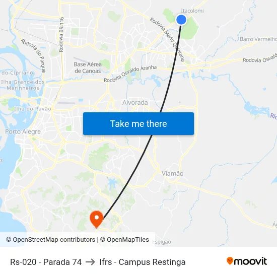 Rs-020 - Parada 74 to Ifrs - Campus Restinga map