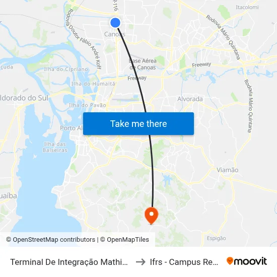 Terminal De Integração Mathias Velho to Ifrs - Campus Restinga map