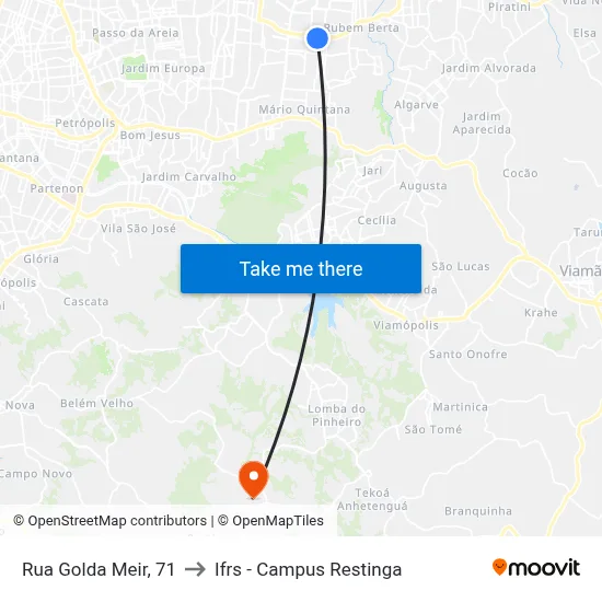 Rua Golda Meir, 71 to Ifrs - Campus Restinga map
