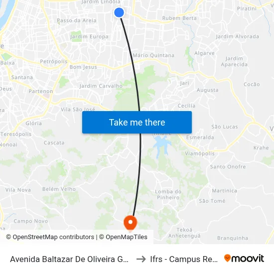 Avenida Baltazar De Oliveira Garcia, 658 to Ifrs - Campus Restinga map