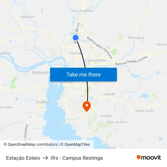 Estação Esteio to Ifrs - Campus Restinga map
