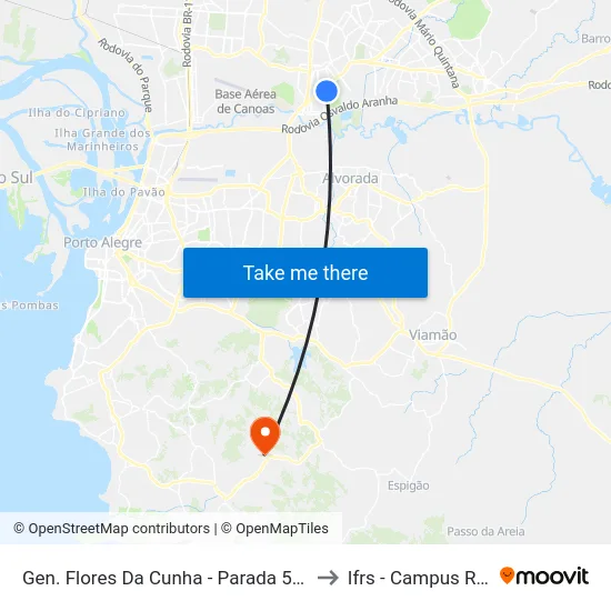 Gen. Flores Da Cunha - Parada 54 (Prefeitura) to Ifrs - Campus Restinga map