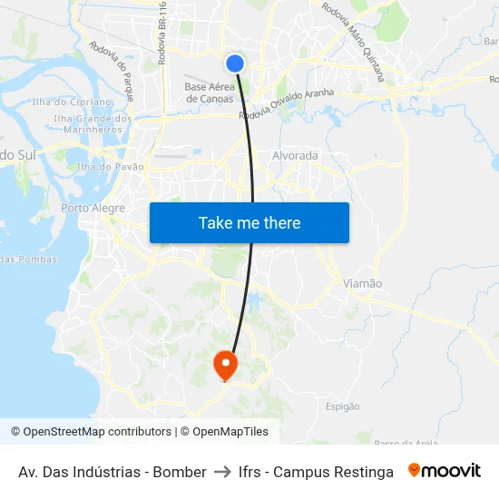 Av. Das Indústrias - Bomber to Ifrs - Campus Restinga map