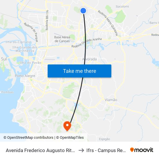 Avenida Frederico Augusto Ritter, 6543 to Ifrs - Campus Restinga map