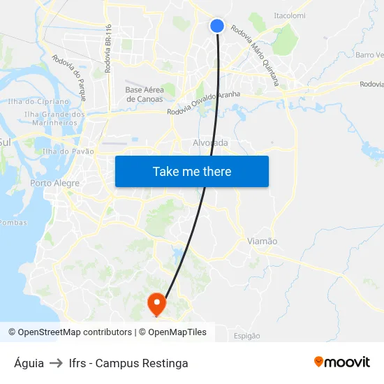 Águia to Ifrs - Campus Restinga map