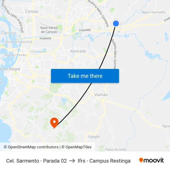 Cel. Sarmento - Parada 02 to Ifrs - Campus Restinga map