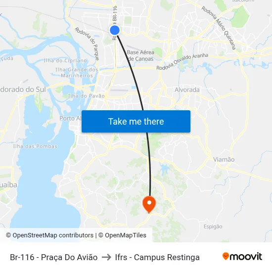 Br-116 - Praça Do Avião to Ifrs - Campus Restinga map