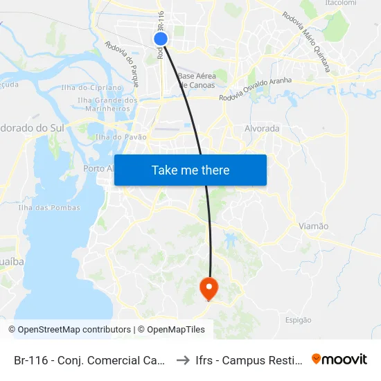 Br-116 - Conj. Comercial Canoas to Ifrs - Campus Restinga map
