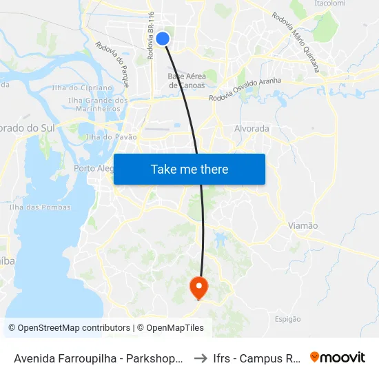 Avenida Farroupilha - Parkshopping Canoas to Ifrs - Campus Restinga map