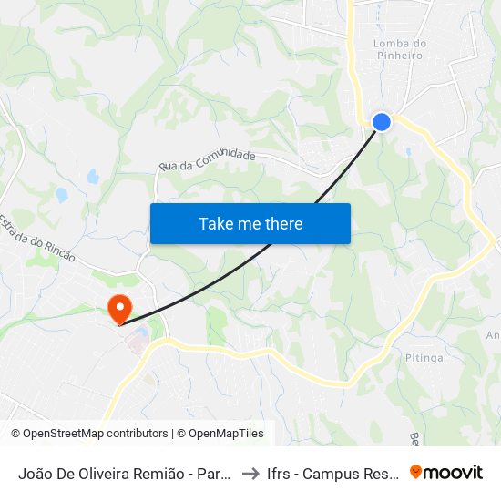 João De Oliveira Remião - Parada 16 to Ifrs - Campus Restinga map