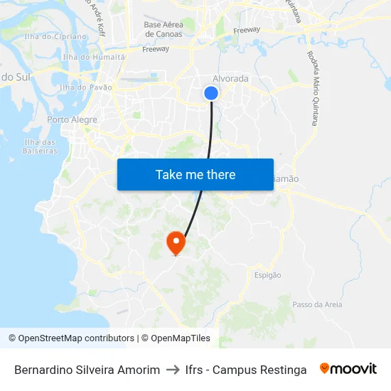 Bernardino Silveira Amorim to Ifrs - Campus Restinga map