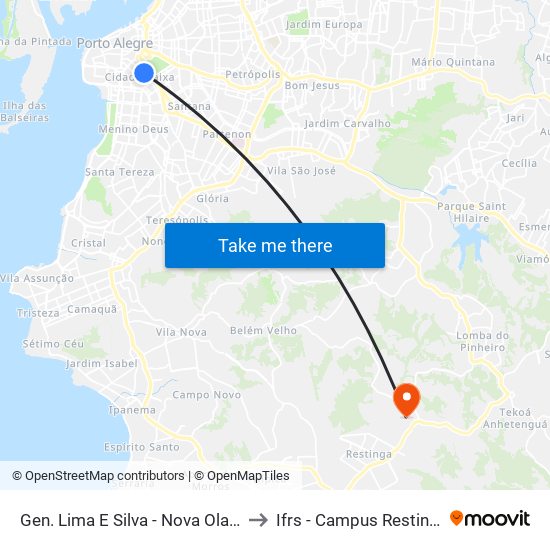 Gen. Lima E Silva - Nova Olaria to Ifrs - Campus Restinga map