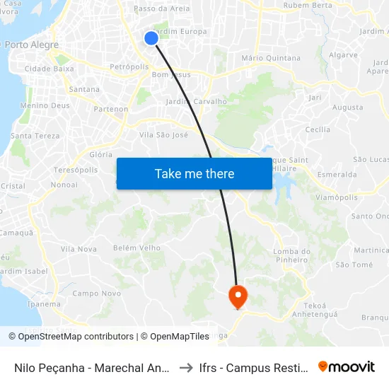 Nilo Peçanha - Marechal Andréa to Ifrs - Campus Restinga map