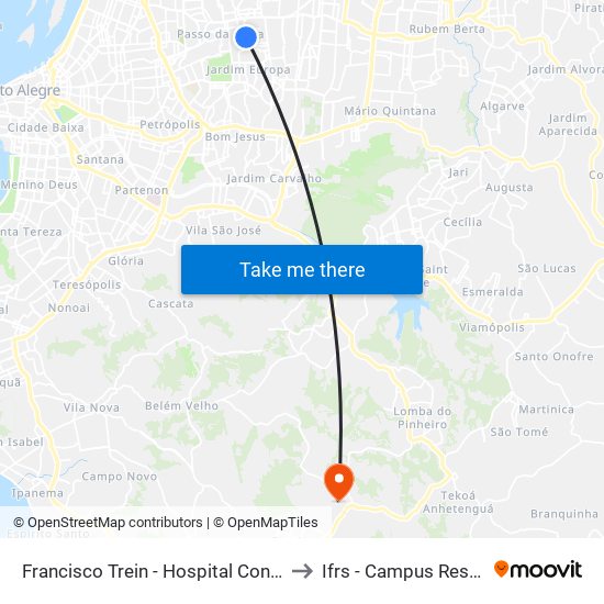 Francisco Trein - Hospital Conceição to Ifrs - Campus Restinga map