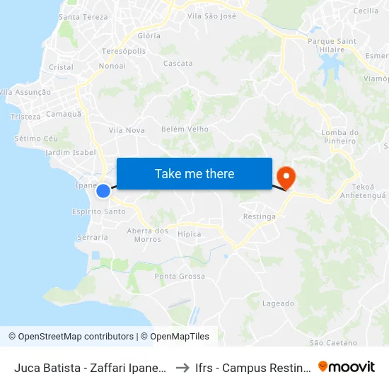 Juca Batista - Zaffari Ipanema to Ifrs - Campus Restinga map