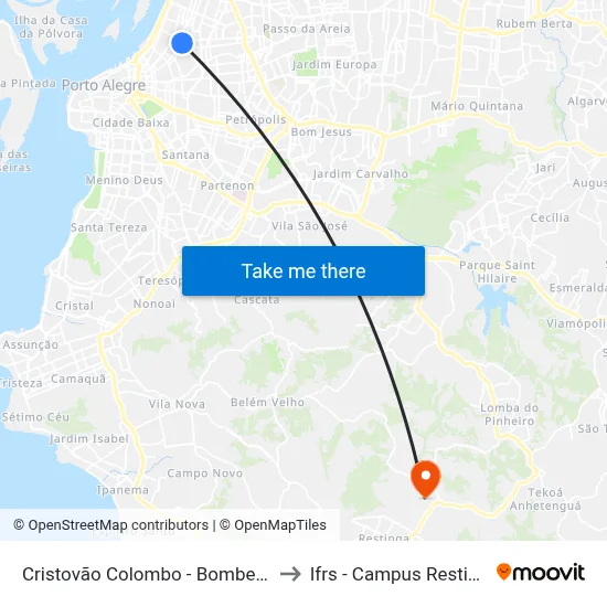 Cristovão Colombo - Bombeiros to Ifrs - Campus Restinga map
