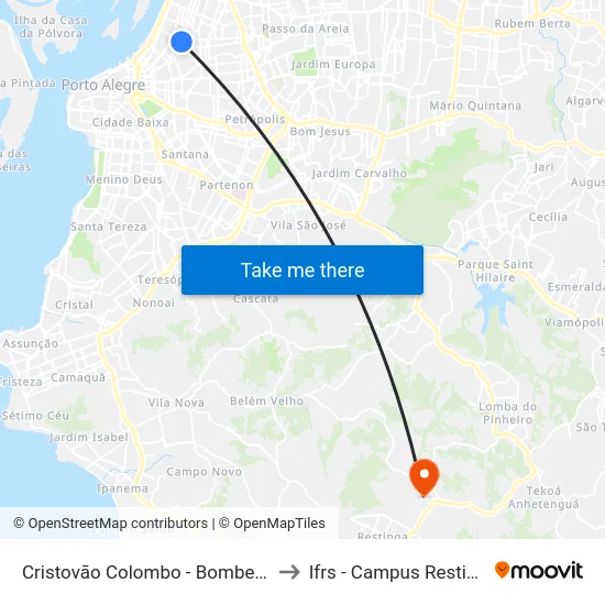 Cristovão Colombo - Bombeiros to Ifrs - Campus Restinga map