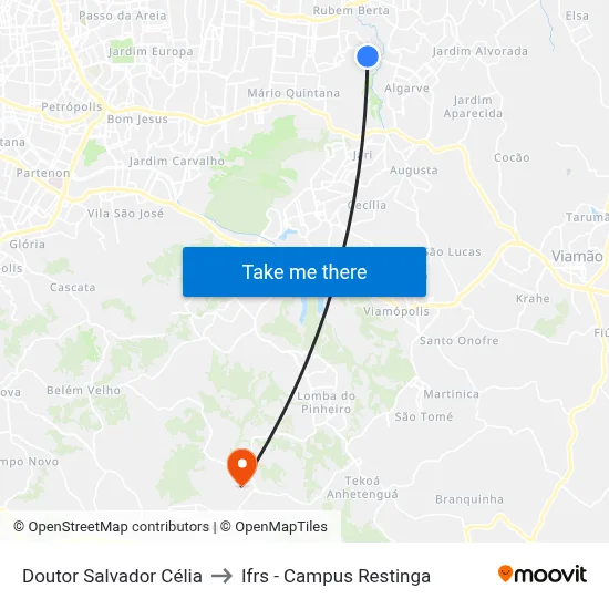 Doutor Salvador Célia to Ifrs - Campus Restinga map