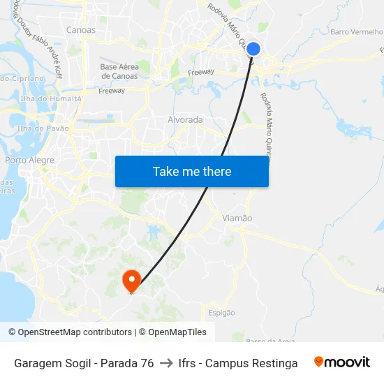 Garagem Sogil - Parada 76 to Ifrs - Campus Restinga map