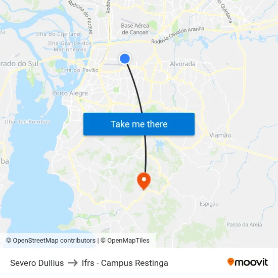 Severo Dullius to Ifrs - Campus Restinga map