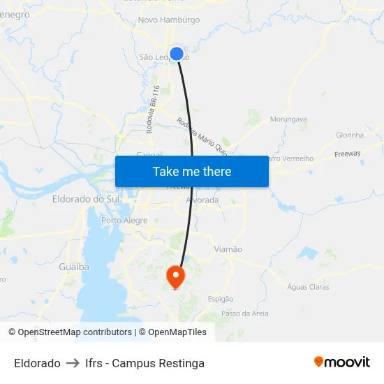 Eldorado to Ifrs - Campus Restinga map