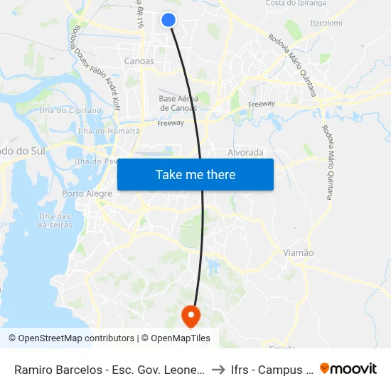 Ramiro Barcelos - Esc. Gov. Leonel De Moura Brizola to Ifrs - Campus Restinga map