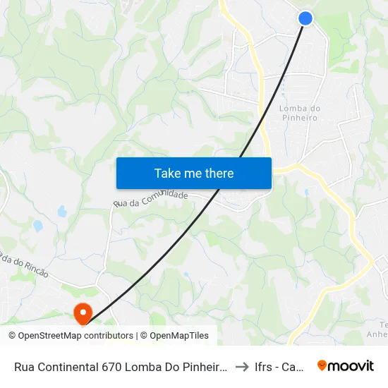 Rua Continental 670 Lomba Do Pinheiro Porto Alegre - Rio Grande Do Sul 91570 Brasil to Ifrs - Campus Restinga map