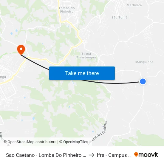 Sao Caetano - Lomba Do Pinheiro Viamão - Rs Brasil to Ifrs - Campus Restinga map