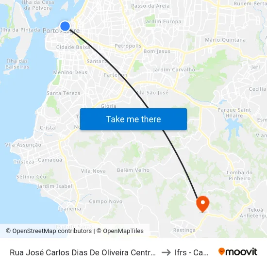 Rua José Carlos Dias De Oliveira Centro Histórico Porto Alegre - Rs 90010-111 Brasil to Ifrs - Campus Restinga map