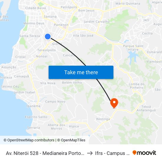 Av. Niterói 528 - Medianeira Porto Alegre - Rs Brasil to Ifrs - Campus Restinga map