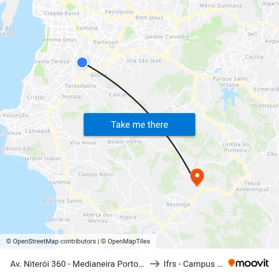 Av. Niterói 360 - Medianeira Porto Alegre - Rs Brasil to Ifrs - Campus Restinga map