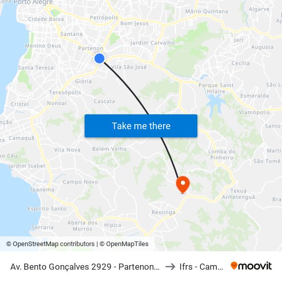 Av. Bento Gonçalves 2929 - Partenon Porto Alegre - Rs 90650-002 Brasil to Ifrs - Campus Restinga map