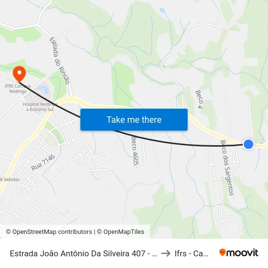 Estrada João Antônio Da Silveira 407 - Restinga Porto Alegre - Rs 91790-619 Brasil to Ifrs - Campus Restinga map