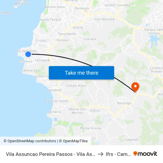 Vila Assuncao Pereira Passos - Vila Assunção Porto Alegre - Rs 91900-030 Brasil to Ifrs - Campus Restinga map