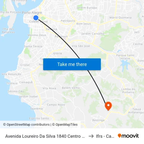 Avenida Loureiro Da Silva 1840 Centro Histórico Porto Alegre - Rio Grande Do Sul 90050 Brasil to Ifrs - Campus Restinga map