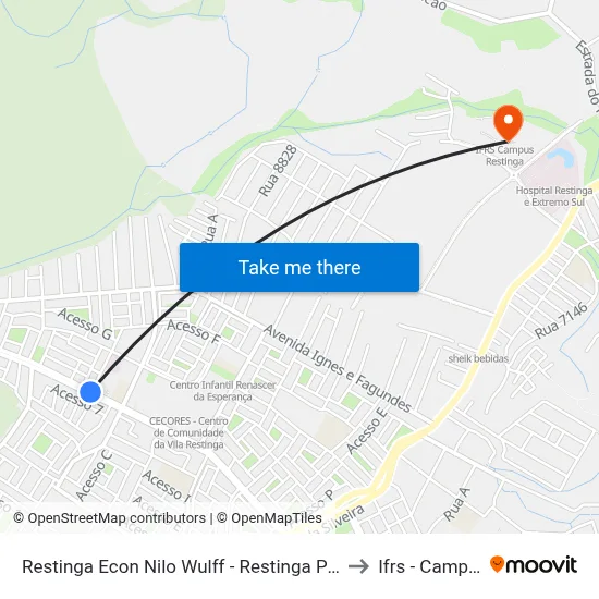 Restinga Econ Nilo Wulff - Restinga Porto Alegre - Rs 91793-430 Brasil to Ifrs - Campus Restinga map