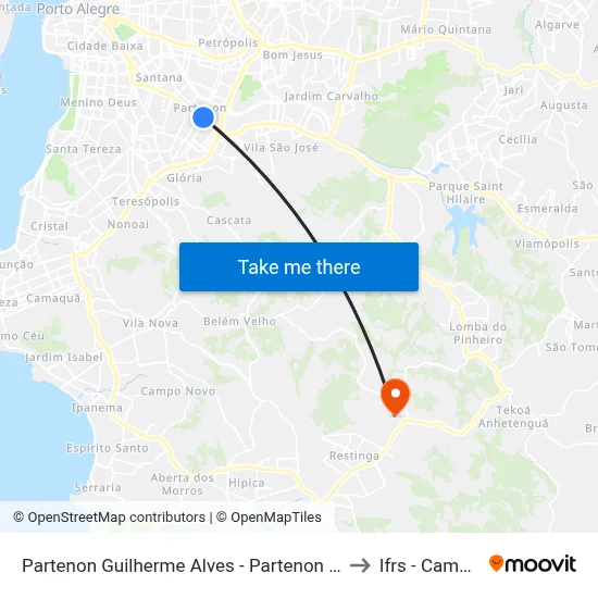 Partenon Guilherme Alves - Partenon Porto Alegre - Rs 90650-000 Brasil to Ifrs - Campus Restinga map