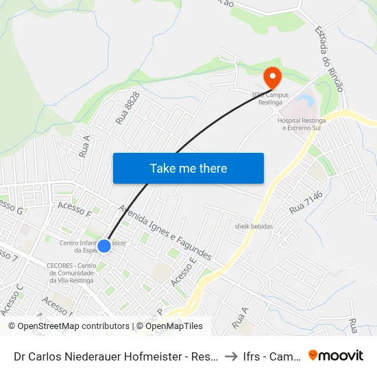 Dr Carlos Niederauer Hofmeister - Restinga Porto Alegre - Rs 91790-360 Brasil to Ifrs - Campus Restinga map